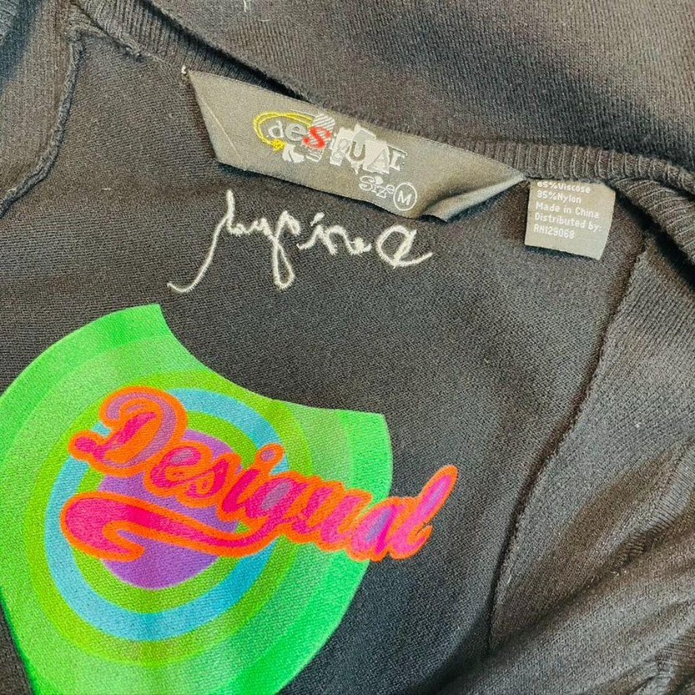 Desigual Black Knit Floral Embroidered Dress - Picture 7 of 8